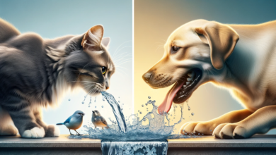 cat and dog sharing water 